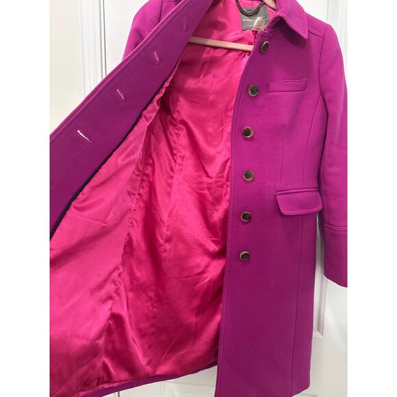 J. Crew Double Cloth Italian Wool Coat Pink Fuchsia Thinsulate 0 Petite - Picture 4 of 6